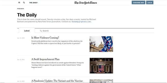 Screenshot of The Daily's list of podcasts