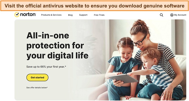 Screenshot of Norton's official website front page.