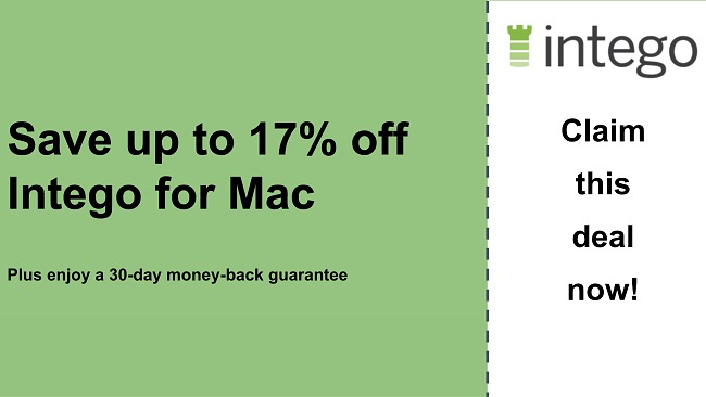 Intego antivirus coupon with 17% off and and 30-day money-back guarantee