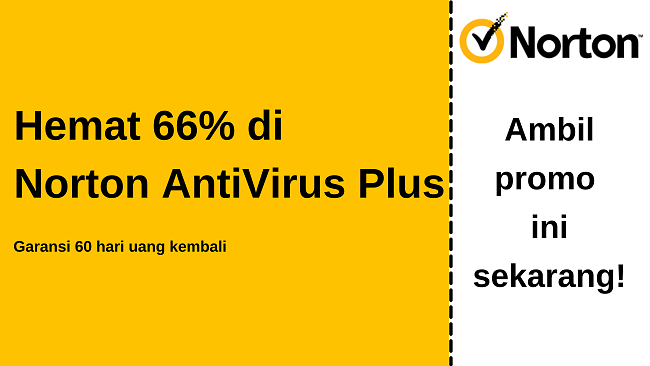 Kupon antivirus Norton AntiVirus Plus untuk diskon 66% dengan jaminan uang kembali 60 hari