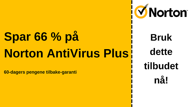 Norton antivirus Plus-kupong for 66% avslag med en 60-dagers pengene-tilbake-garanti