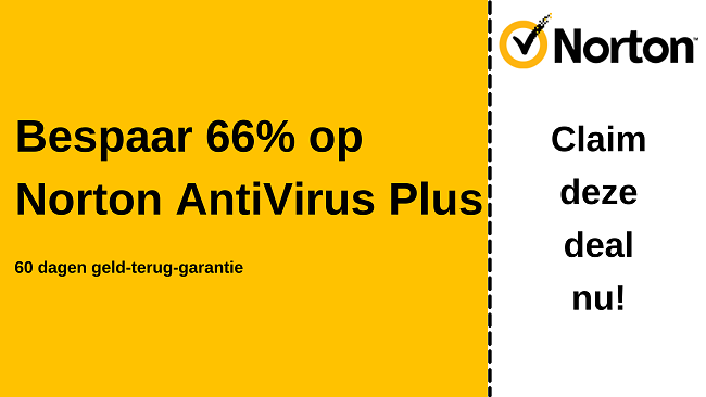 Norton antivirus Plus coupon voor 66% korting met een 60 dagen geld-terug-garantie
