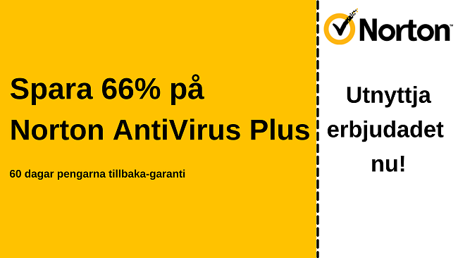Norton AntiVirus Plus för 66% rabatt med 60-dagars pengarna-tillbaka-garanti