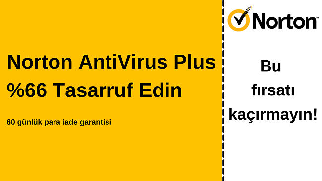 60 günlük para iade garantisi ile% 66 indirimli Norton antivirüs Plus kuponu