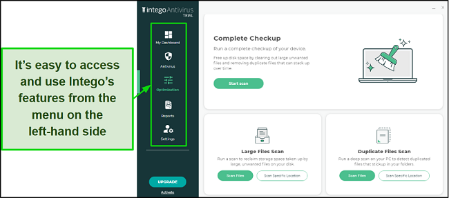 Screenshot of Intego's beginner-friendly Windows app interface