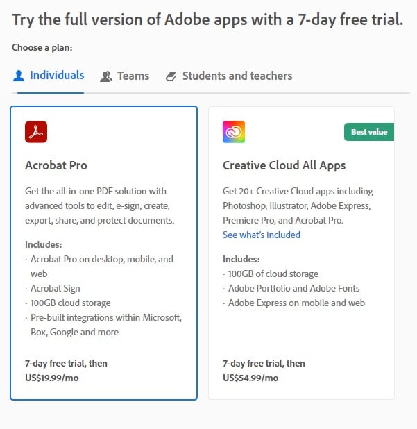 Adobe Acrobat ทดลองใช้ฟรี