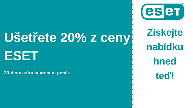 Antivirový kupón ESET s 20% slevou a 30denní zárukou vrácení peněz