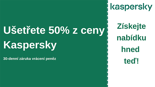 Antivirový kupón Kaspersky s 50% slevou a 30denní zárukou vrácení peněz