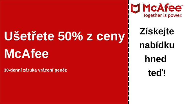 Antivirový kupón McAfee se slevou až 50% a 30denní zárukou vrácení peněz