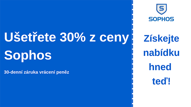 Antivirový kupón Sophos s 30% slevou a 30denní zárukou vrácení peněz