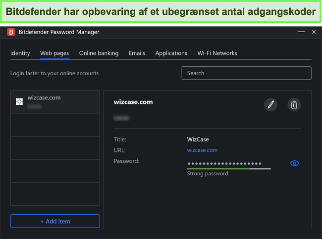 Skærmbillede af Bitdefenders password manager.