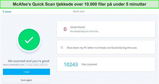 mcafee quick scan testresultater