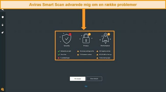 Skærmbillede af Avira Antivirus Smart Scan-resultatsiden.