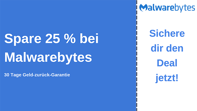 Malwarebytes Antivirus-Gutschein mit 25% Rabatt und 30-tägiger Geld-zurück-Garantie