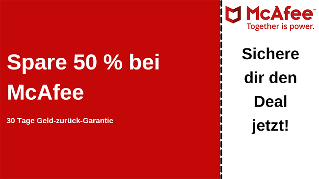 McAfee Antivirus-Gutschein für bis zu 50% Rabatt mit einer 30-tägigen Geld-zurück-Garantie
