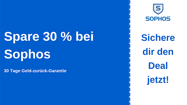 Sophos Antivirus-Gutschein mit 30% Rabatt und 30-tägiger Geld-zurück-Garantie