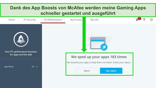 Screenshot of McAfee's App Boost feature.