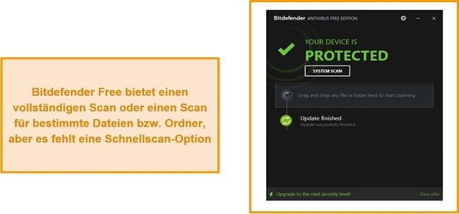 Screenshot des kostenlosen Bitdefender-Antiviren-Dashboards.