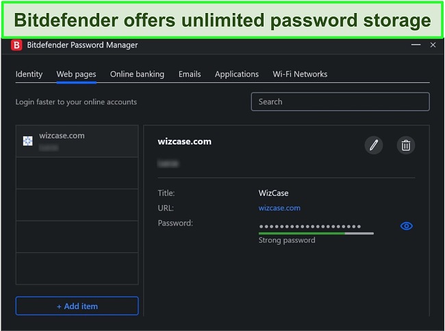 Screenshot of Bitdefender's password manager.