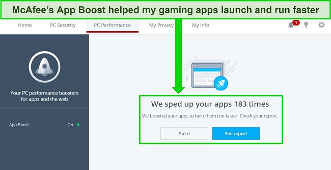 Screenshot of McAfee's App Boost feature.