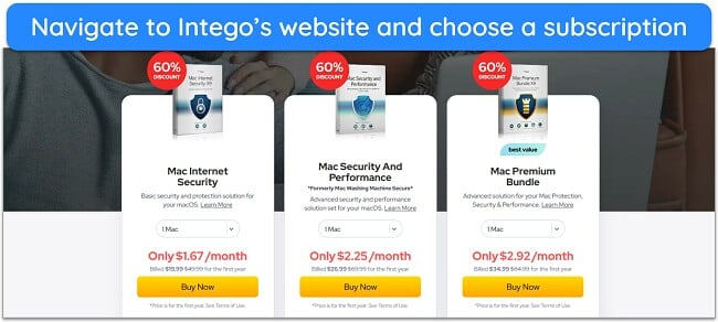 Screenshot showing Intego's various price plans