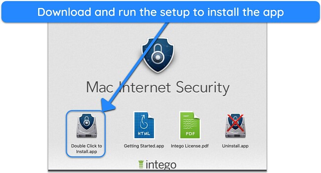 Screenshot showing how to start Intego's installation on macOS