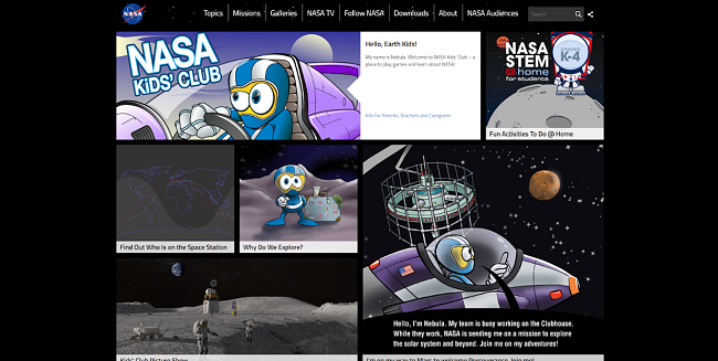 Screenshot of NASA Kids main page