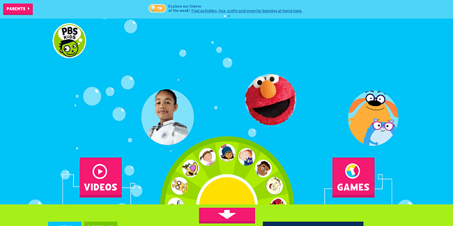 Screenshot of PBS Kids main page