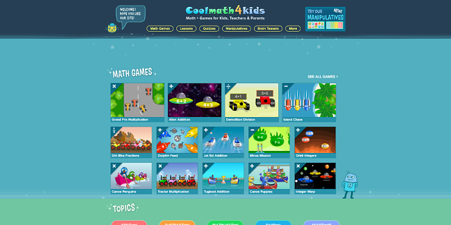 Screenshot of CoolMath4Kids main page