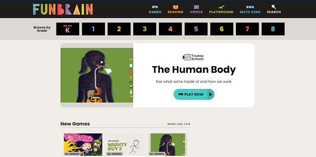 Screenshot of Funbrain home page