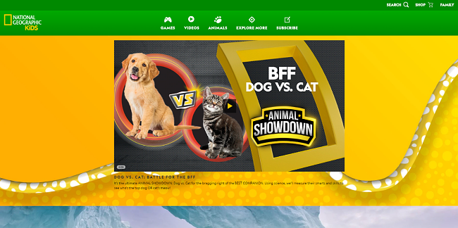 Screenshot of National Geographic Kids website