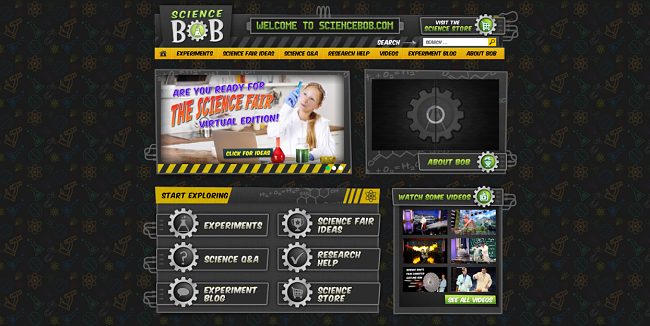 Screenshot of Science Bob's website