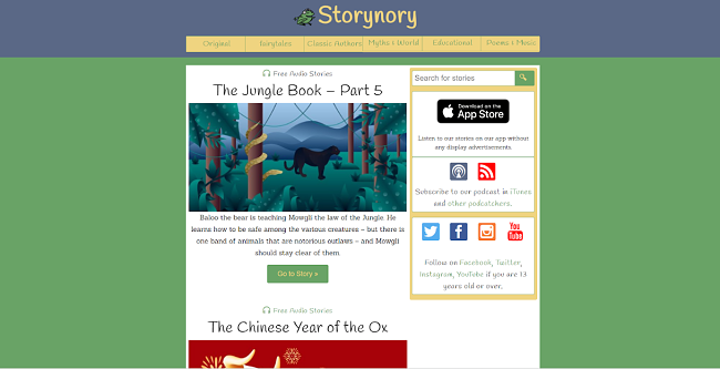 Screenshot of Storynory audio stories