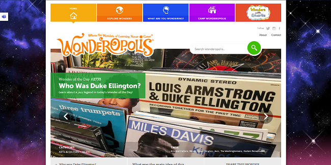 Screenshot of Wonderopolis website