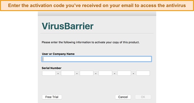 Screenshot of Intego's license activation page