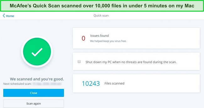 Screenshot of McAfee's Quick Scan results on Mac