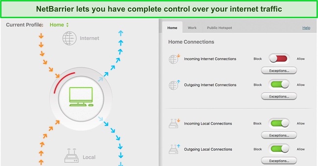 Screenshot of Intego's firewall monitoring incoming and outgoing traffic