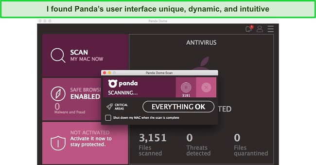 Screenshot of Panda's user interface while running a scan