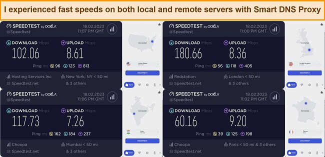 Screenshot of speed test results while using Smart VPN Proxy