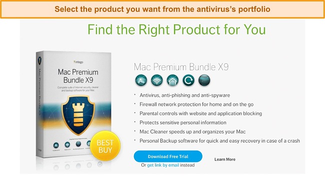 Screenshot of Intego's premium plan displayed on its website