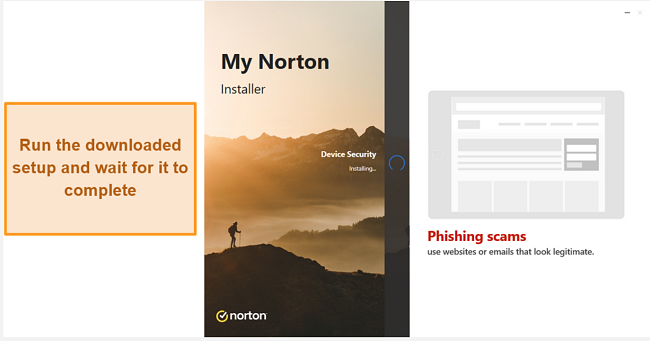 Screenshot of Norton's web portal with the official download