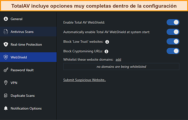 Captura de pantalla de los manuales de configuración de TotalAvs.