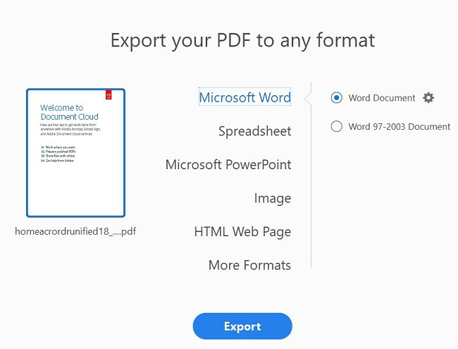 Eksporter til ethvert format