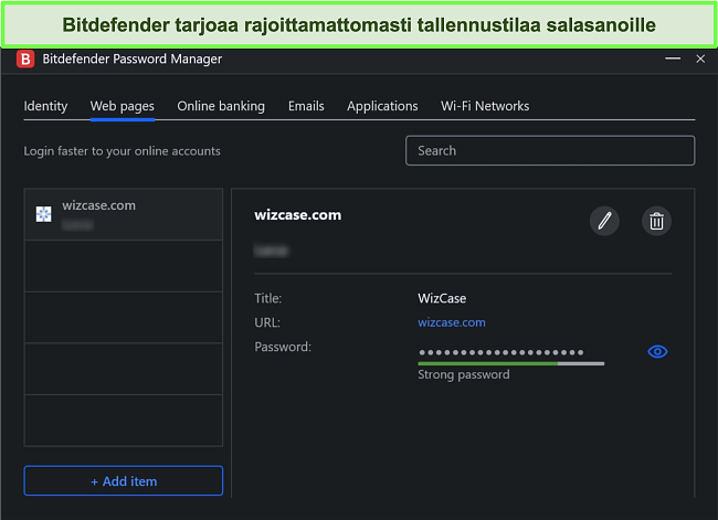 Kuvakaappaus Bitdefenderin salasananhallinnasta.