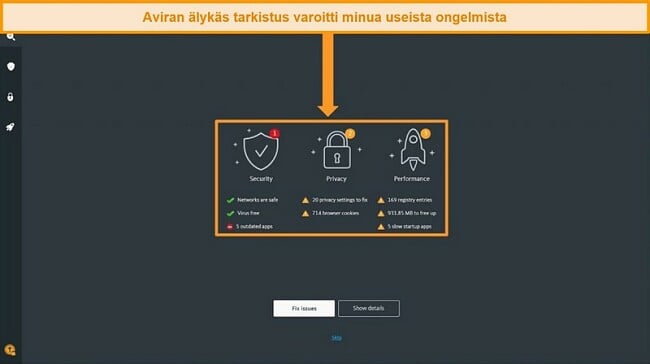 Näyttökuva Avira Antivirus Smart Scan -tulossivulta.