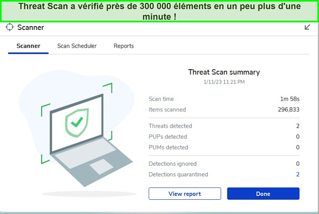 Revue de Malwarebytes mettant en évidence l’interface de la fonctionnalité Threat Scan.
