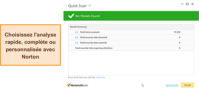 Options d'analyse anti-malware de Norton.