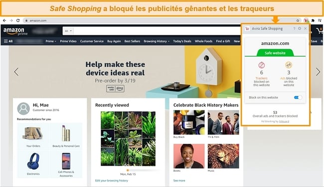 Capture d'écran de l'extension de navigateur Safe Shopping d'Avira sur Google Chrome.