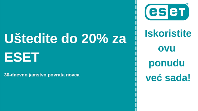 ESET antivirusni kupon s 20% popusta i 30-dnevnim jamstvom povrata novca