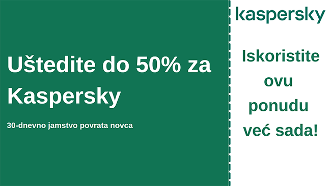 Kaspersky antivirusni kupon s popustom od 50% i povratom novca u roku od 30 dana
